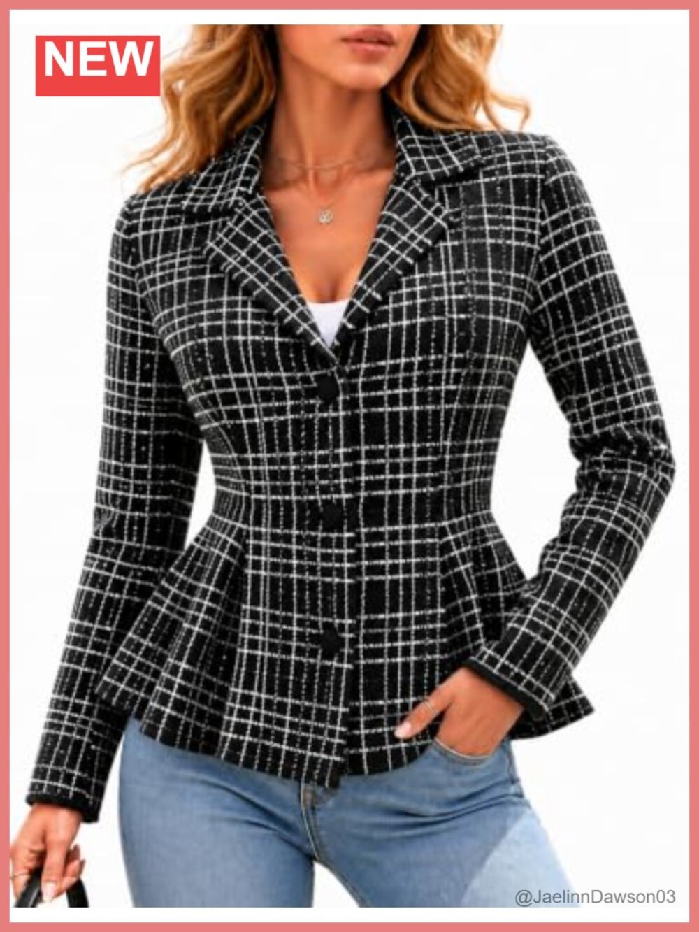 Plaid Peplum Sweater Blazer Button Cardigan Jacket